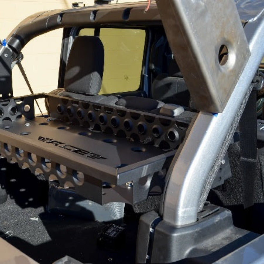 Black interior cargo rack for 2018-current Jeep Wrangler Unlimited JLU, designed for extra storage.
