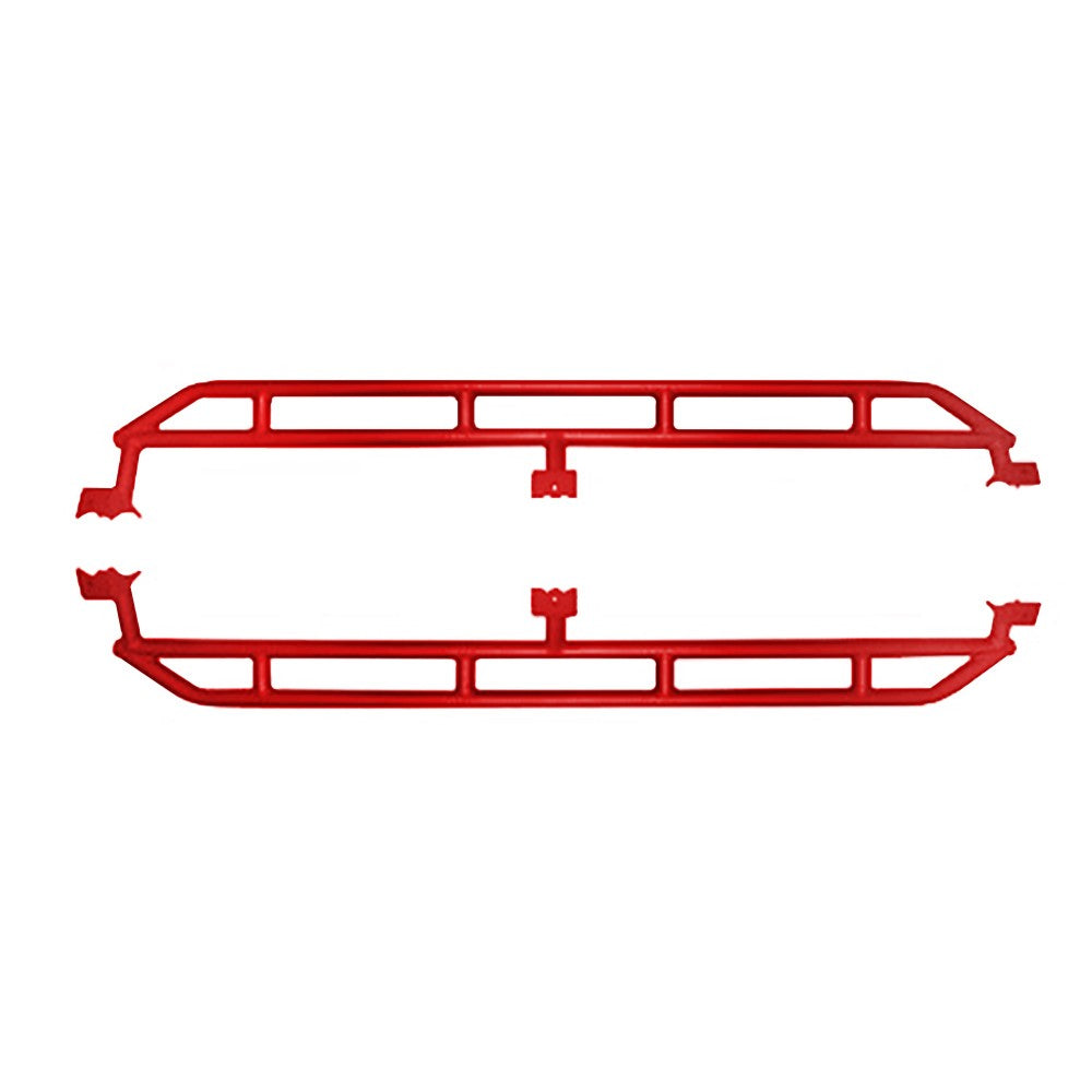 Baron red heavy-duty rock sliders for 2019-current Jeep Gladiator, providing side protection for off-roading.