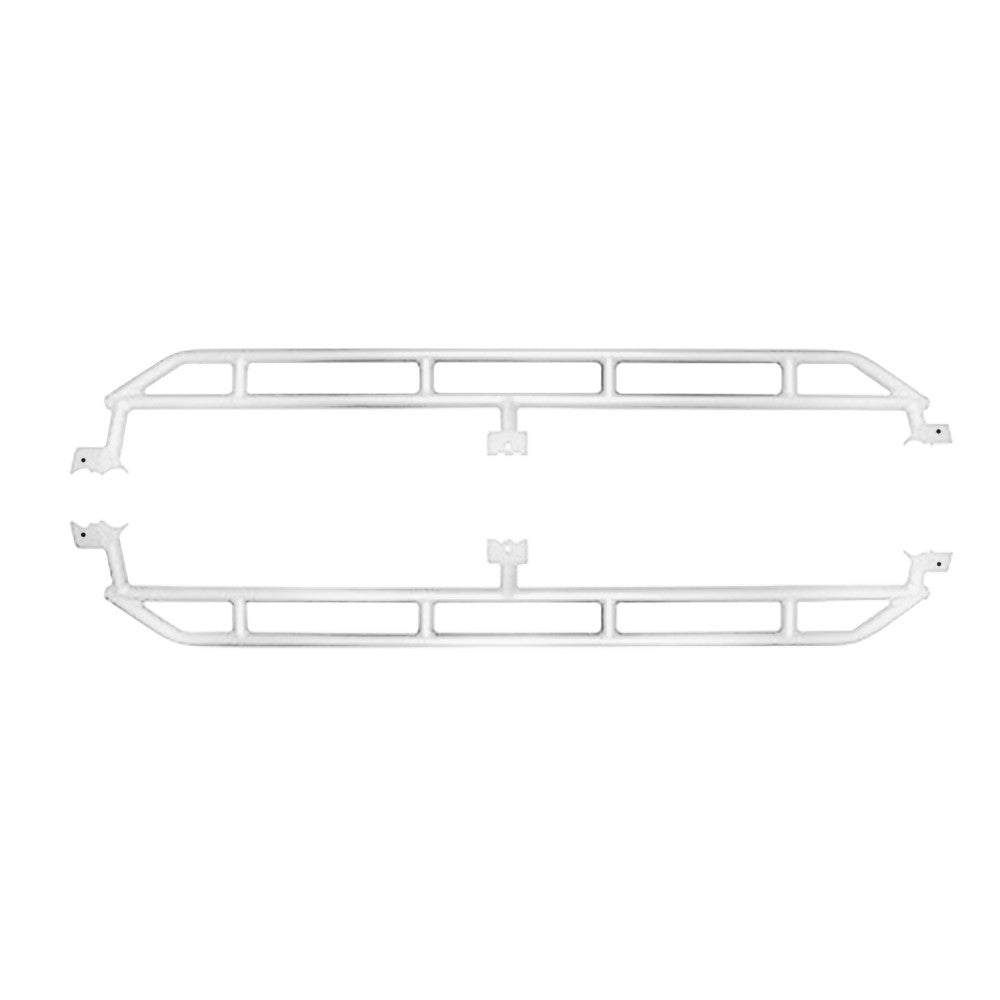 Cloud white heavy-duty rock sliders for 2019-current Jeep Gladiator, providing side protection for off-roading.