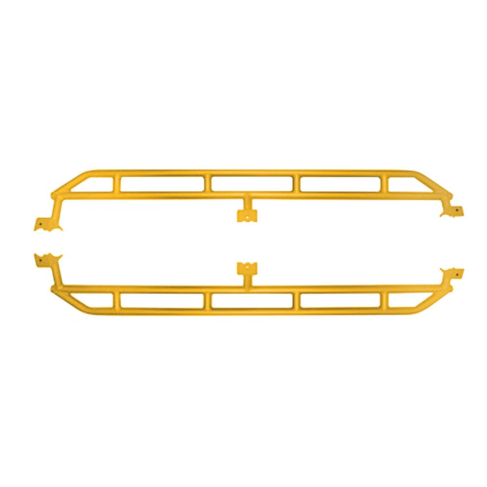 Lemon peel yellow heavy-duty rock sliders for 2019-current Jeep Gladiator, providing side protection for off-roading.