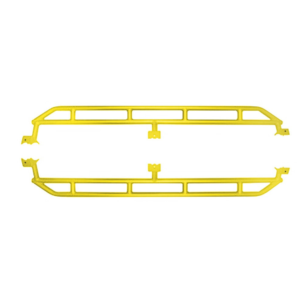 Neon yellow heavy-duty rock sliders for 2019-current Jeep Gladiator, providing side protection for off-roading.