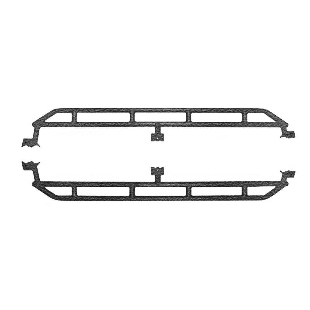 Textured black heavy-duty rock sliders for 2019-current Jeep Gladiator, providing side protection for off-roading.