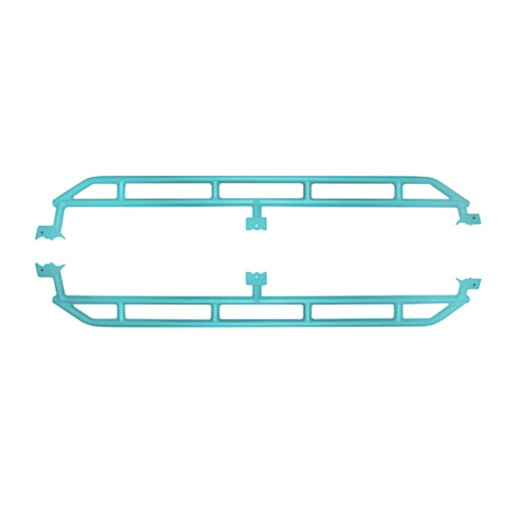 Tiffany blue heavy-duty rock sliders for 2019-current Jeep Gladiator, providing side protection for off-roading.