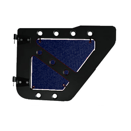 Dark blue mesh screens for rear Ace Engineering trail doors on 2007-2018 Jeep Wrangler JKU.