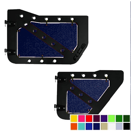 Dark blue mesh screens for Ace Engineering trail doors on 2020-Current Jeep Gladiator JT.