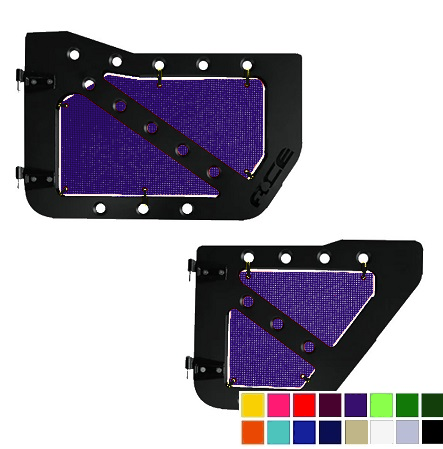 Dark purple mesh screens for Ace Engineering trail doors on 2020-Current Jeep Gladiator JT.