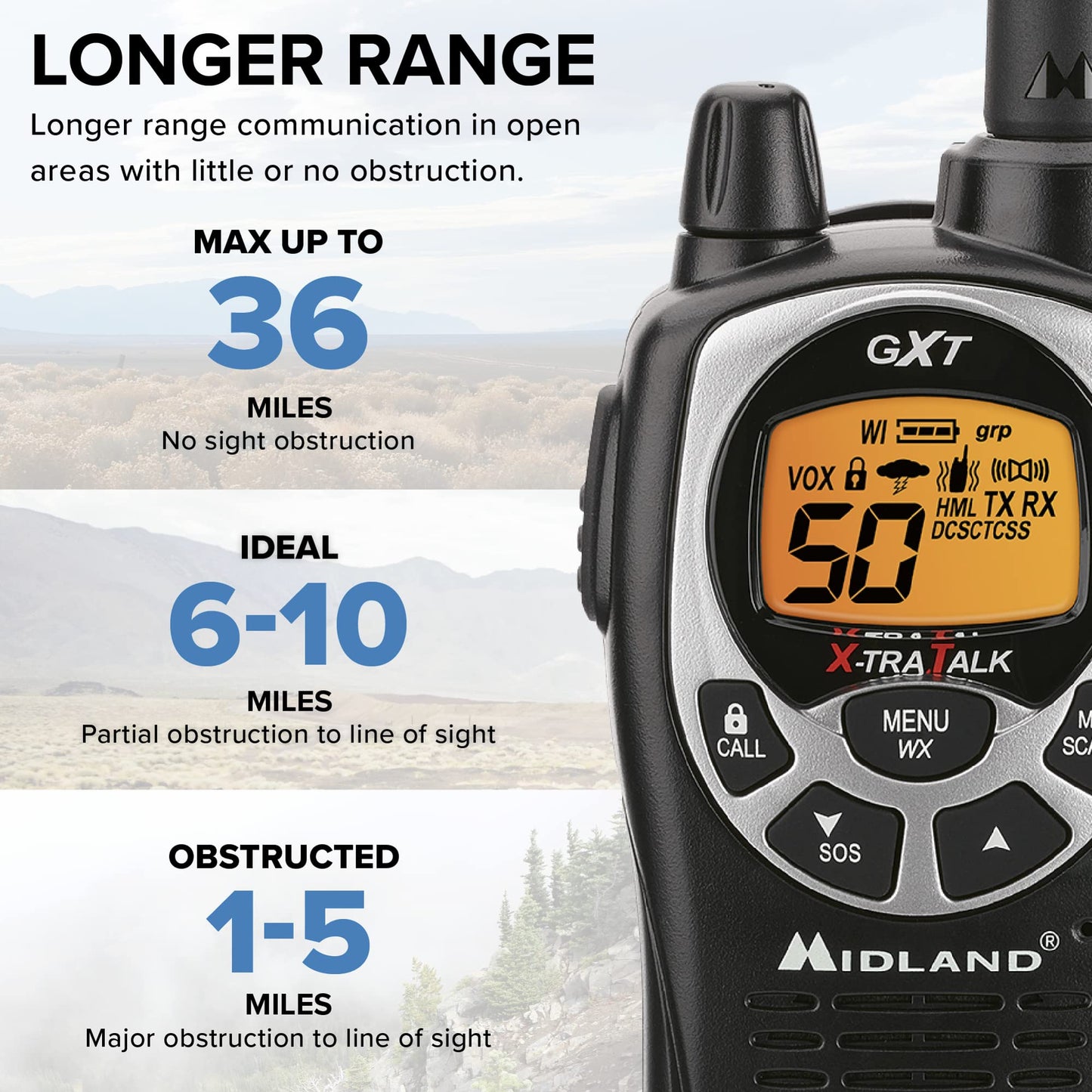 Midland GXT1000VP4 - 50 Channel GMRS Two-Way Radios (Black/Silver)(Pair)