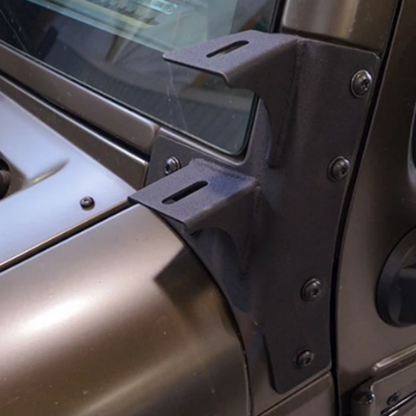 Dual cowl light mounts for 2007-2018 Jeep Wrangler, compatible with LED or auxiliary lights.