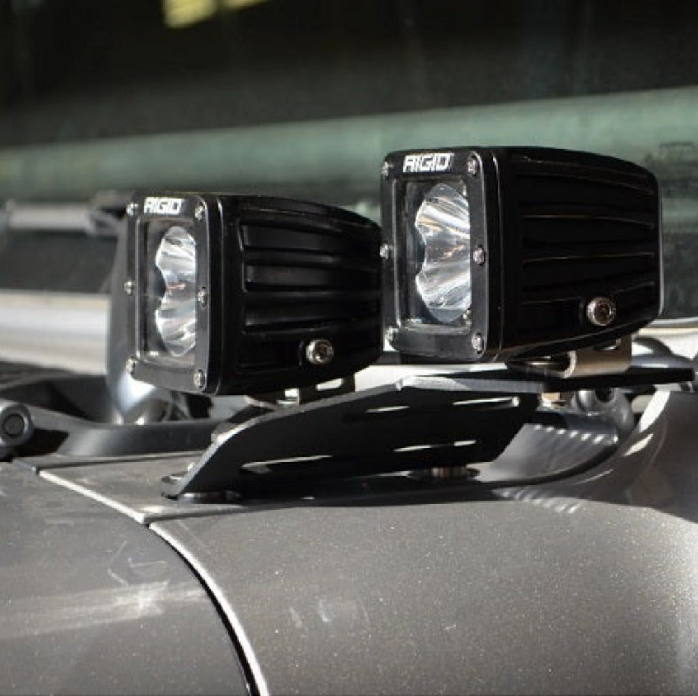 Heavy-duty dual cowl light mounts for 2018-current Jeep Wrangler and Gladiator.