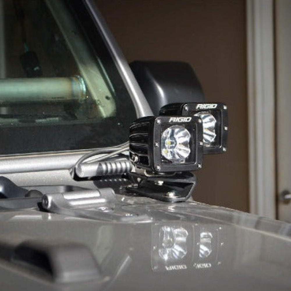 Heavy-duty dual cowl light mounts for 2018-current Jeep Wrangler and Gladiator.