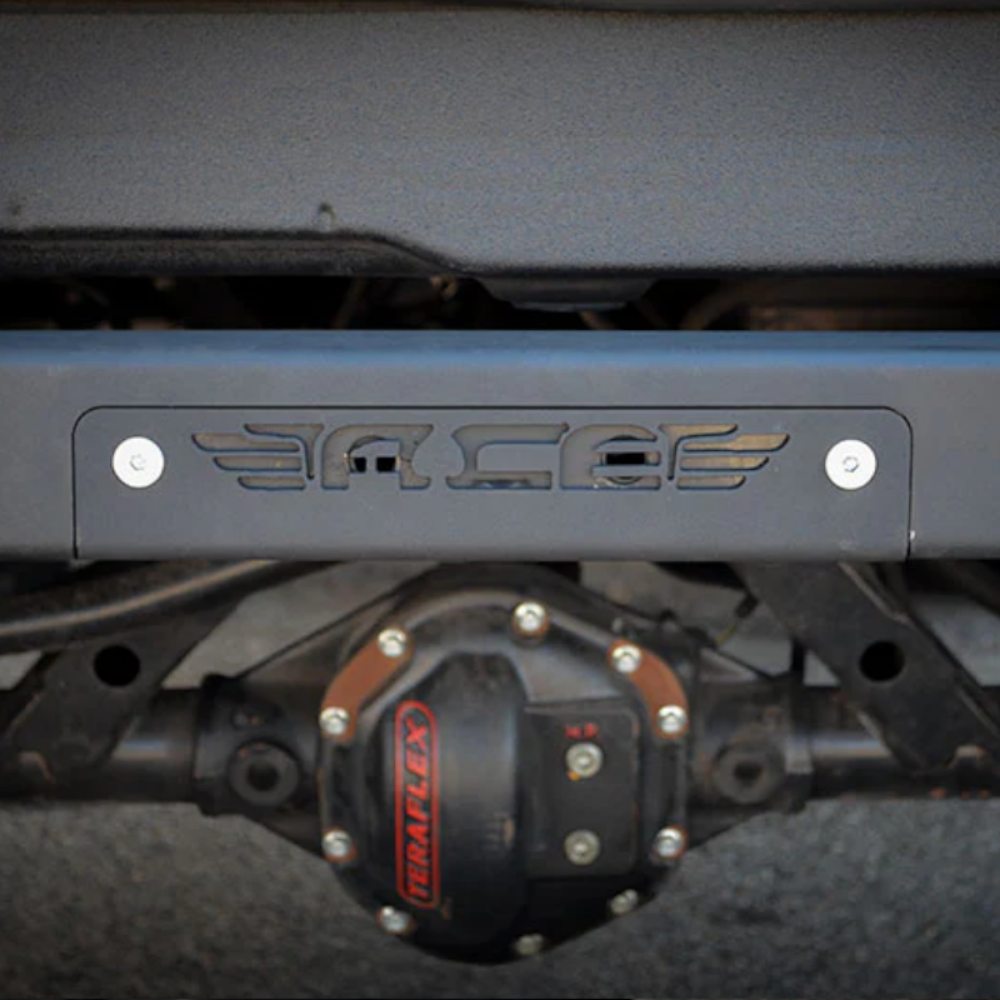 Rear bumper delete panel for 2007-2018 Jeep Wrangler, improving clearance and off-road styling.