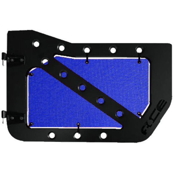 Blue mesh screens for Ace Engineering trail doors on 2007-2018 Jeep Wrangler JK.