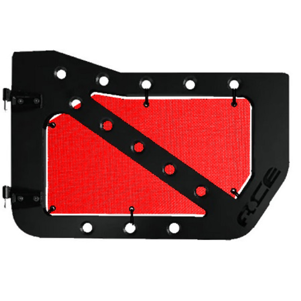 Red mesh screens for Ace Engineering trail doors on 2007-2018 Jeep Wrangler JK.