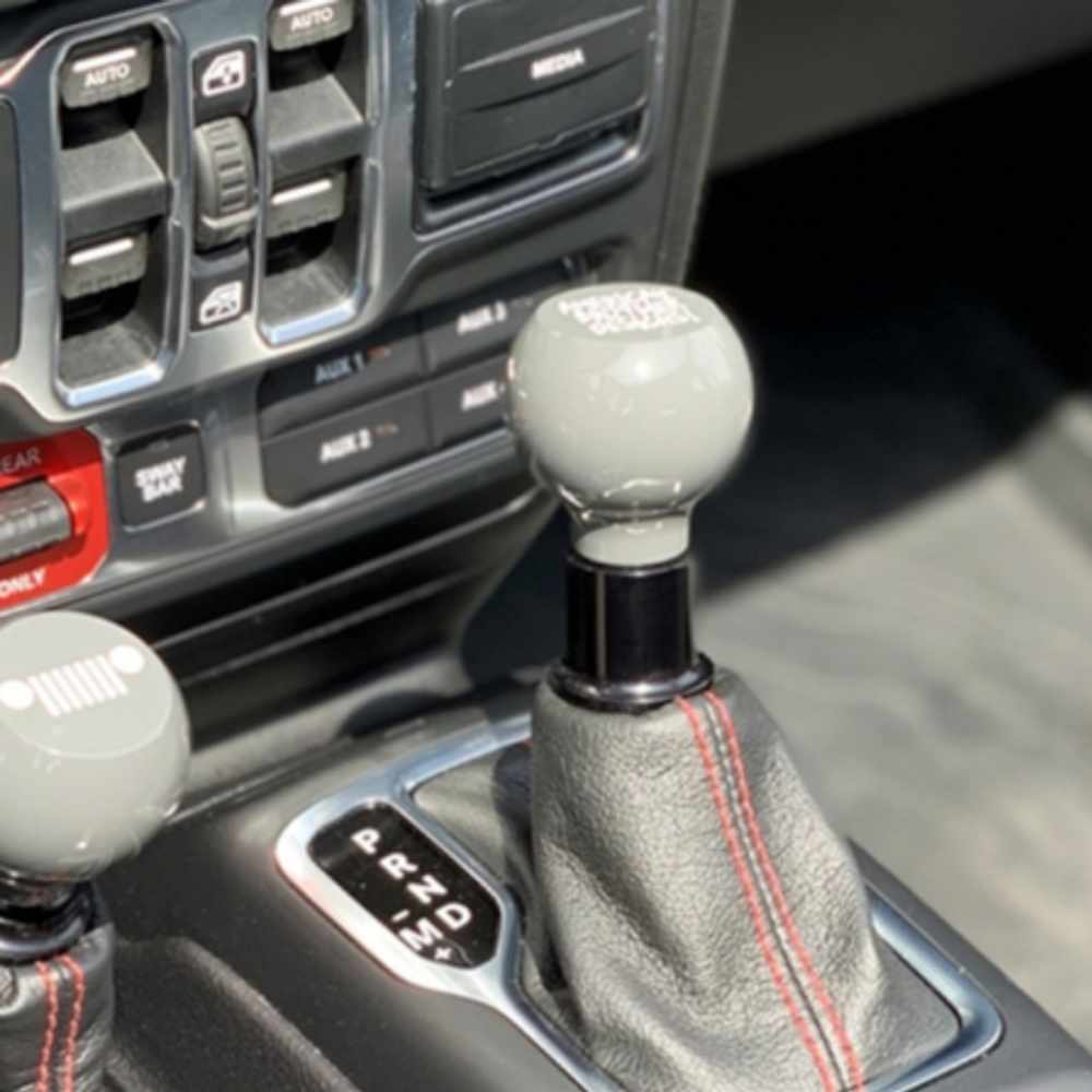 High-quality automatic shift knob from American Brother Designs, available in 62 colors for 2018+ Jeep Wrangler and Gladiator.