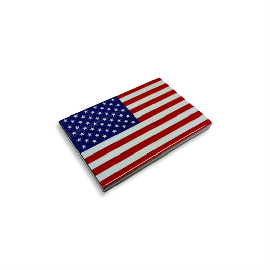 Billet aluminum American flag badges for Jeep customization. Sold in pairs, available in 60 flag options for a personalized touch.