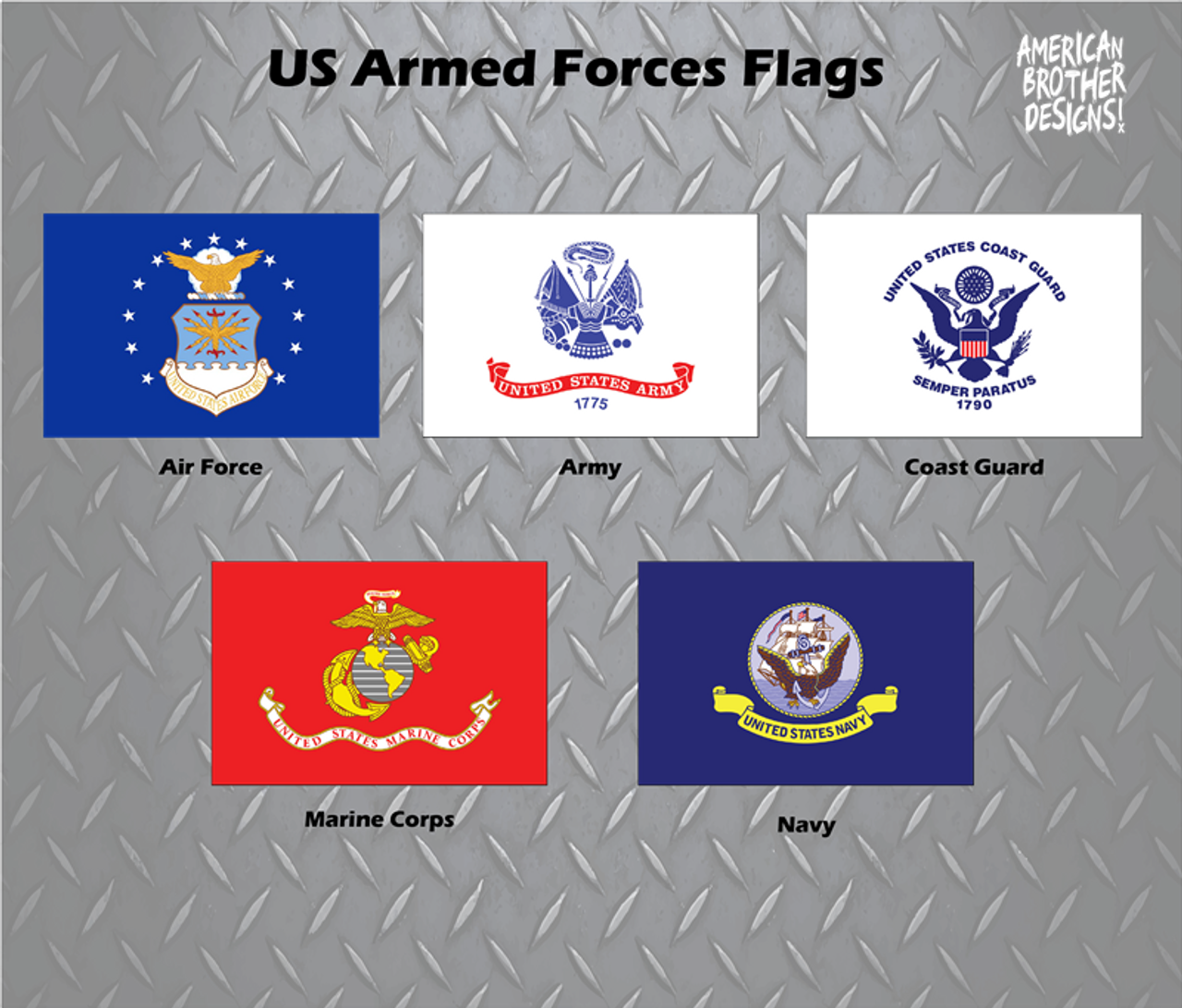 Billet aluminum American Armed Forces flag badges for Jeep customization. Sold in pairs, available in 60 flag options for a personalized touch.