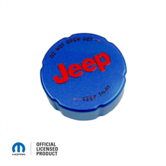 Billet aluminum coolant recovery tank cap cover, available in 62 colors for 2018+ Jeep Wrangler and Gladiator.