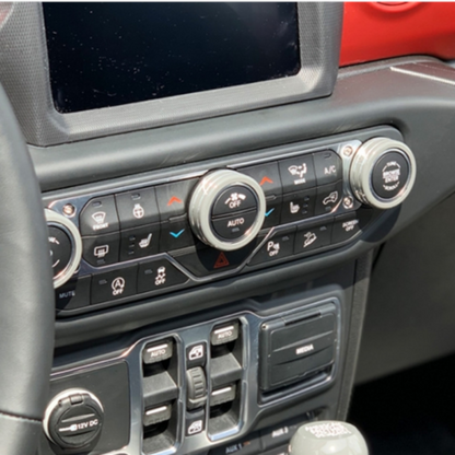 Upgrade your Jeep's interior with this billet aluminum HVAC control knob kit, shown in gray, for 2018+ Wrangler.