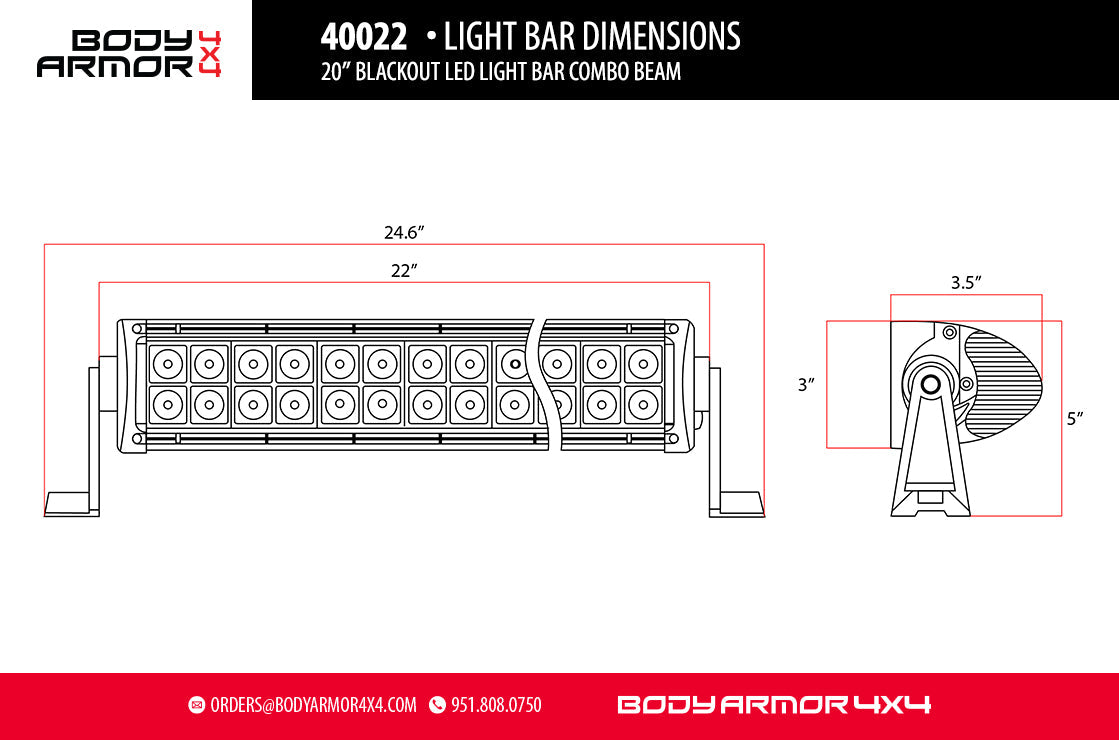 Body Armor 4x4 - Light Bar: 20" | Double Row | Combo Beam - 1987-Current Wrangler/Gladiator