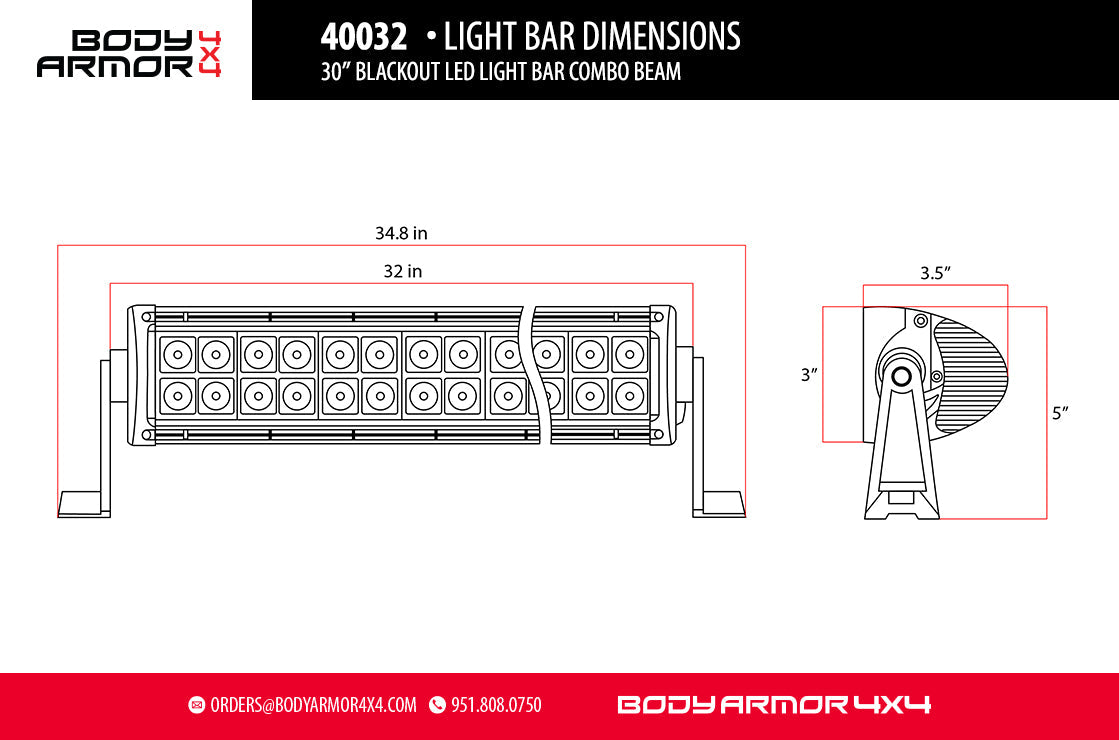 Body Armor 4x4 - Light Bar: 30" | Double Row | Combo Beam - 1987-Current Wrangler/Gladiator