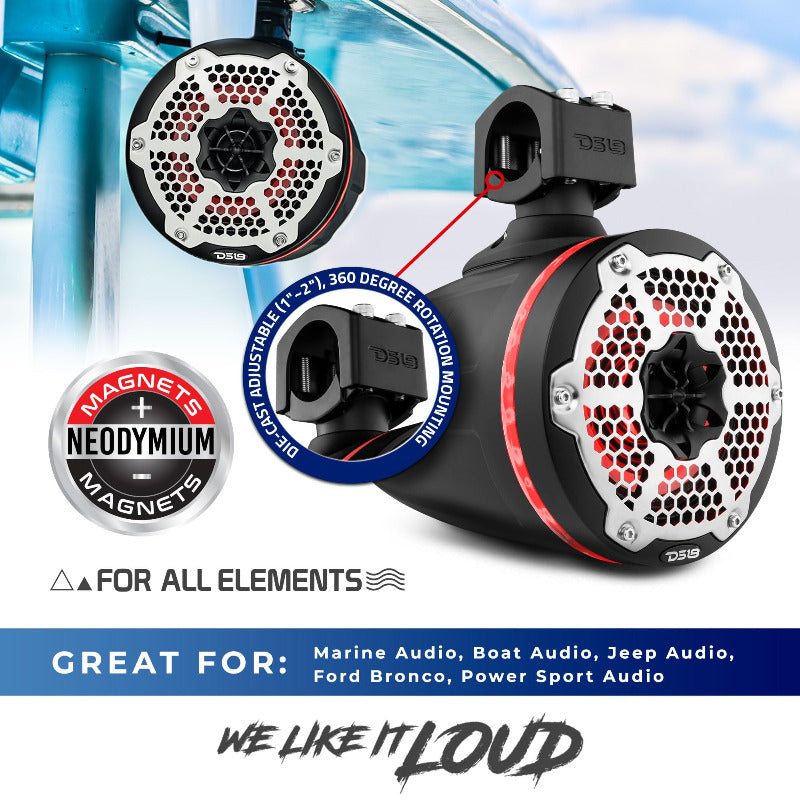 DS18 - 6.5 Inch, 450 Watt, RGB Marine/Car Audio Tower Speakers (Pair)