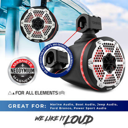 DS18 - 6.5 Inch, 450 Watt, RGB Marine/Car Audio Tower Speakers (Pair)