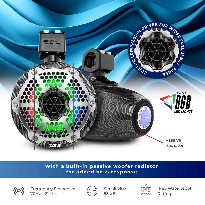 DS18 - 6.5 Inch, 450 Watt, RGB Marine/Car Audio Tower Speakers (Pair)