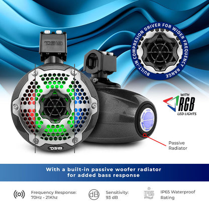 DS18 - 6.5 Inch, 450 Watt, RGB Marine/Car Audio Tower Speakers (Pair)