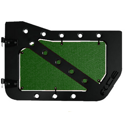 Green mesh screens for front Ace Engineering trail doors on 2007-2018 Jeep Wrangler JKU.