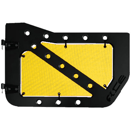 Yellow mesh screens for front Ace Engineering trail doors on 2007-2018 Jeep Wrangler JKU.