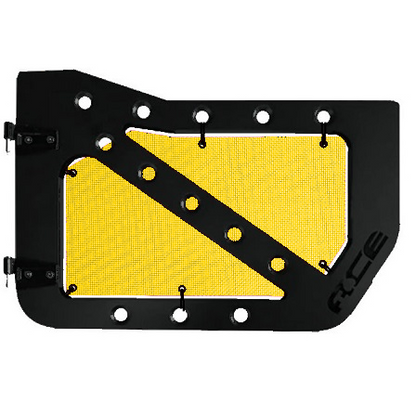 Yellow mesh screens for front Ace Engineering trail doors on 2007-2018 Jeep Wrangler JKU.