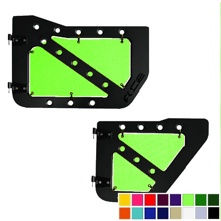 Lime green mesh screens for Ace Engineering trail doors on 2007-2018 Jeep Wrangler JKU.