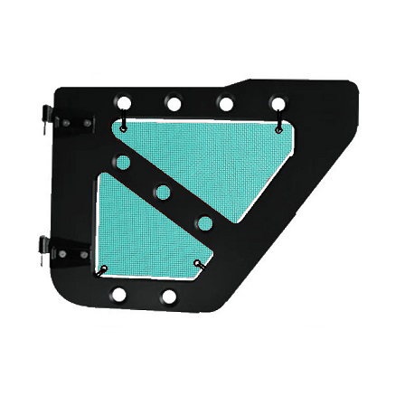 Tiffany blue mesh screens for rear Ace Engineering trail doors on 2007-2018 Jeep Wrangler JKU.