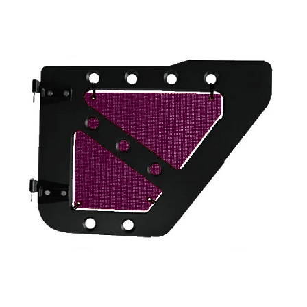 Burgundy mesh screens for rear Ace Engineering trail doors on 2007-2018 Jeep Wrangler JKU.