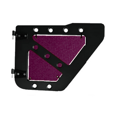 Burgundy mesh screens for rear Ace Engineering trail doors on 2007-2018 Jeep Wrangler JKU.