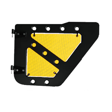 Yellow mesh screens for rear Ace Engineering trail doors on 2007-2018 Jeep Wrangler JKU.