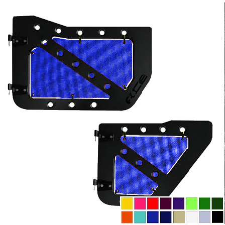 Blue mesh screens for Ace Engineering trail doors on 2007-2018 Jeep Wrangler JKU.