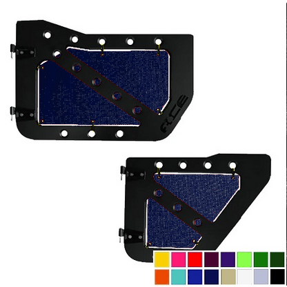 Dark blue mesh screens for Ace Engineering trail doors on 2007-2018 Jeep Wrangler JKU.