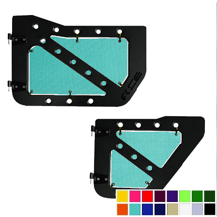 Tiffany blue mesh screens for Ace Engineering trail doors on 2007-2018 Jeep Wrangler JKU.