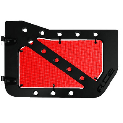 Red mesh screens for front Ace Engineering trail doors on 2007-2018 Jeep Wrangler JKU.