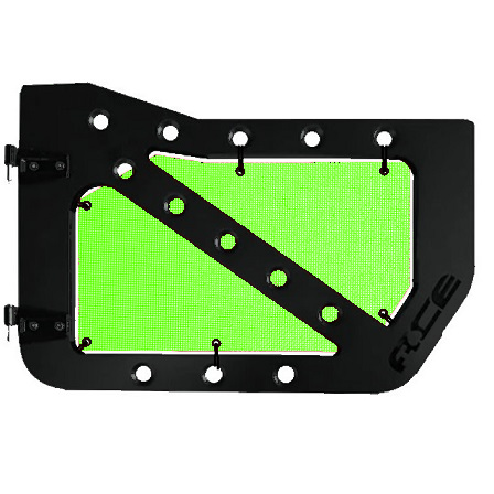 Lime green mesh screens for front Ace Engineering trail doors on 2007-2018 Jeep Wrangler JKU.