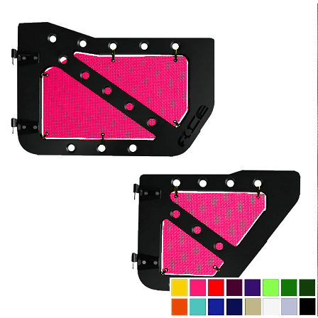 Hot pink mesh screens for Ace Engineering trail doors on 2007-2018 Jeep Wrangler JKU.