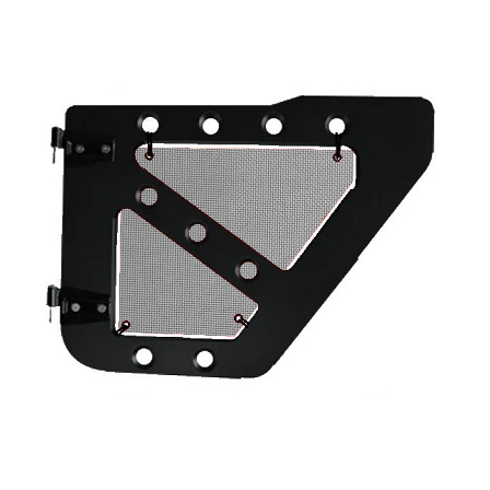 Gray mesh screens for rear Ace Engineering trail doors on 2007-2018 Jeep Wrangler JKU.