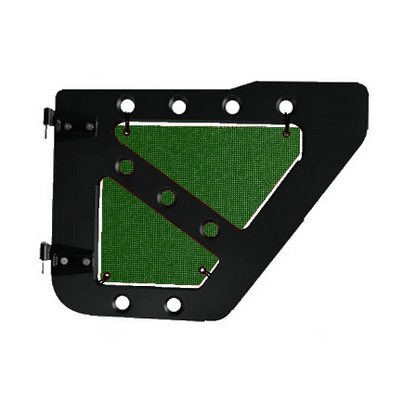 Green mesh screens for rear Ace Engineering trail doors on 2007-2018 Jeep Wrangler JKU.