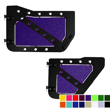 Dark purple mesh screens for Ace Engineering trail doors on 2007-2018 Jeep Wrangler JKU.