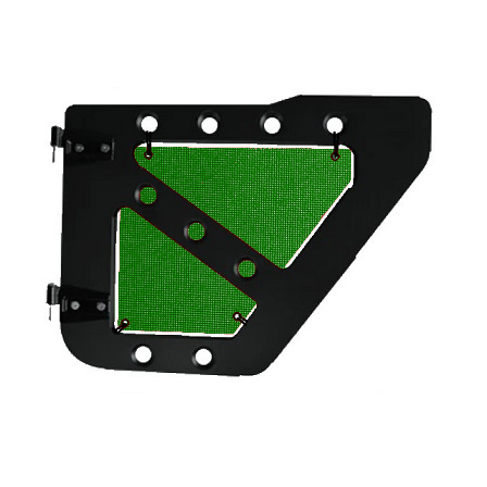 Green mesh screens for rear Ace Engineering trail doors on 2007-2018 Jeep Wrangler JKU.