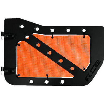 Orange mesh screens for front Ace Engineering trail doors on 2007-2018 Jeep Wrangler JKU.