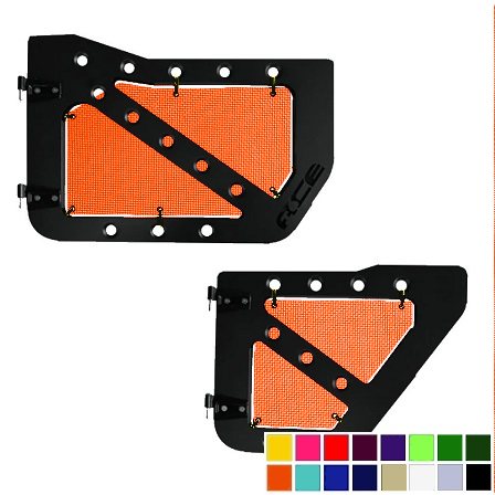 Orange mesh screens for Ace Engineering trail doors on 2007-2018 Jeep Wrangler JKU.