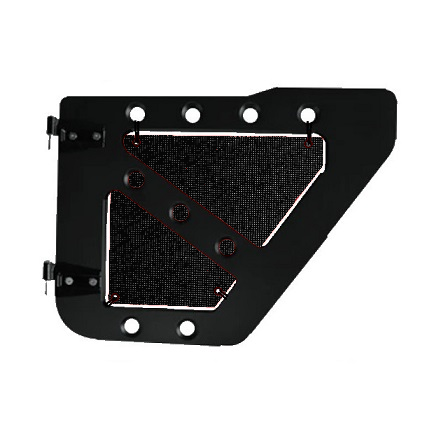 Black mesh screens for rear Ace Engineering trail doors on 2007-2018 Jeep Wrangler JKU.