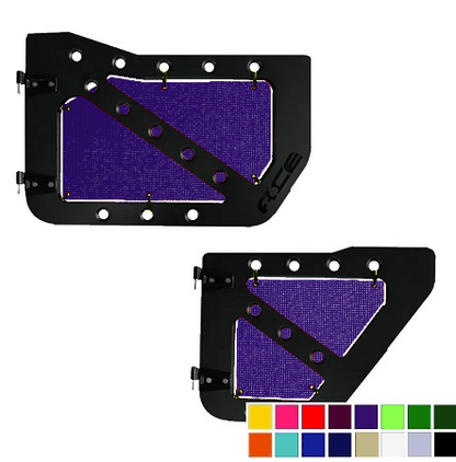 Dark purple mesh screens for Ace Engineering trail doors on 2020-Current Jeep Gladiator JT.